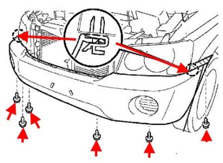 the scheme of fastening of a forward bumper 20 XU Toyota Highlander (2001-2007)